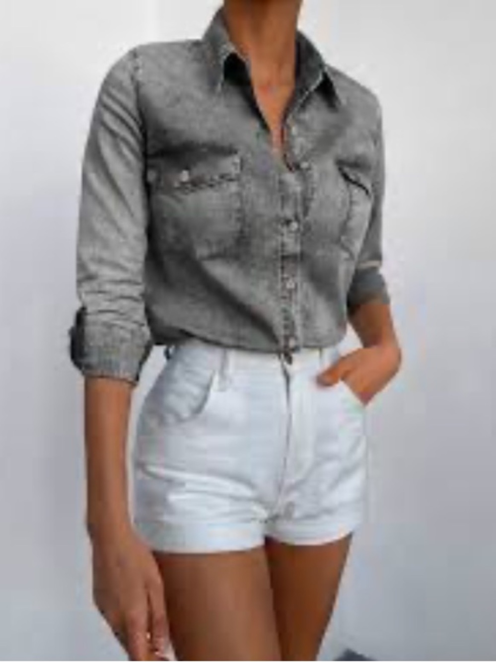 Cotton Gray Button-Up Shirt Jacket - like new, size S